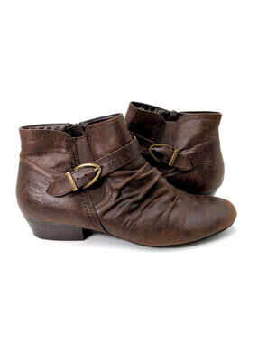 Kim Rogers Tallon Brown Slouch Ankle Boot Bootie Women Zip+Adjustable Buckle 7.5